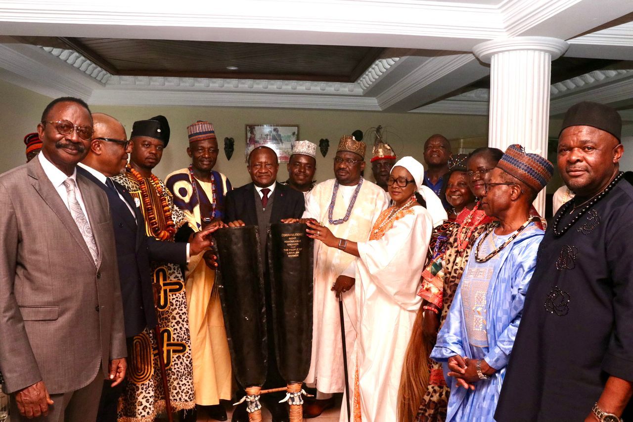 Hon. Théodore Datouo Appeals for Peace in Lebialem After Receiving Symbolic Gift from Traditional Leaders